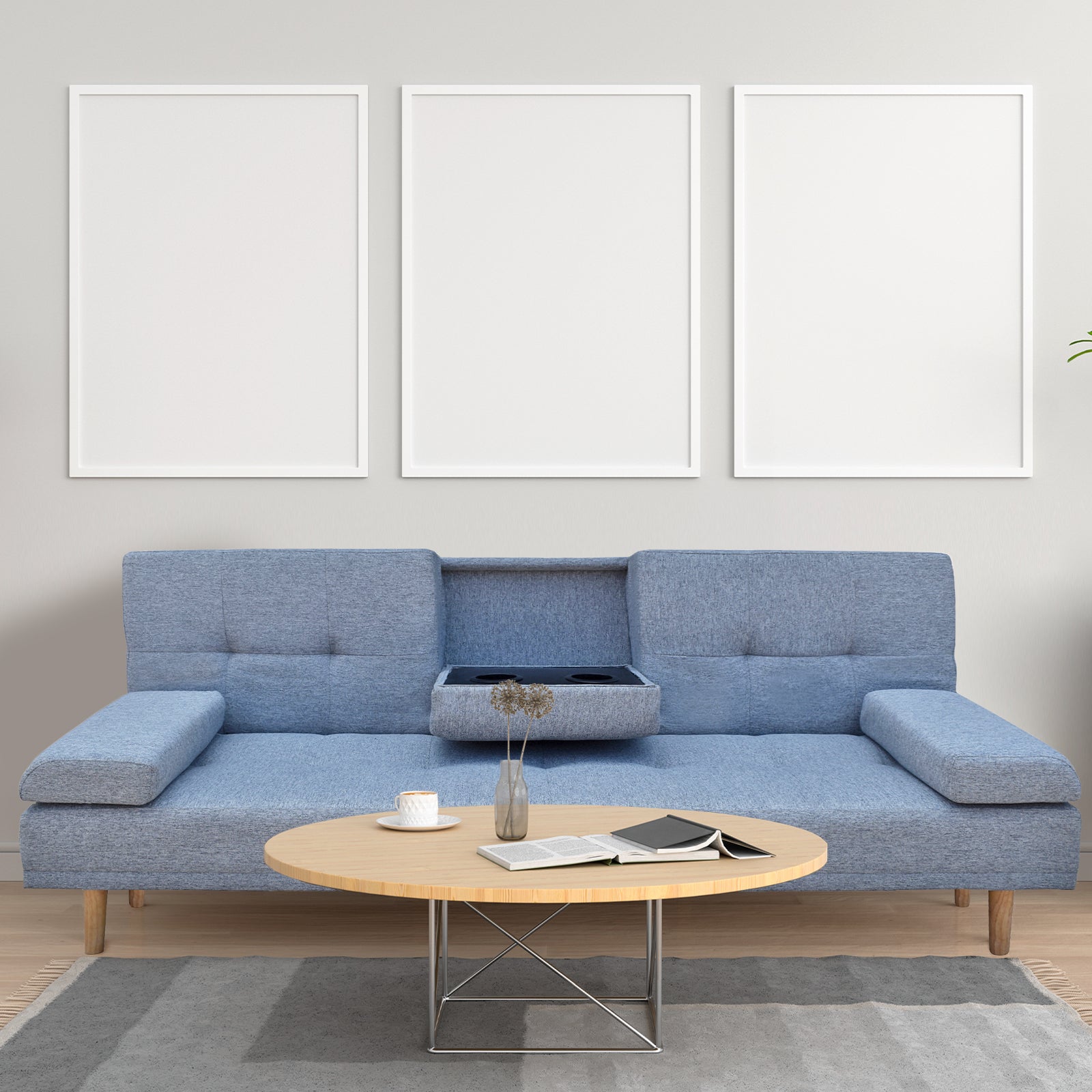 Casa Decor Mendoza 2 in 1 Sofa Bed Couch Grey Pull Down Cupholder 3