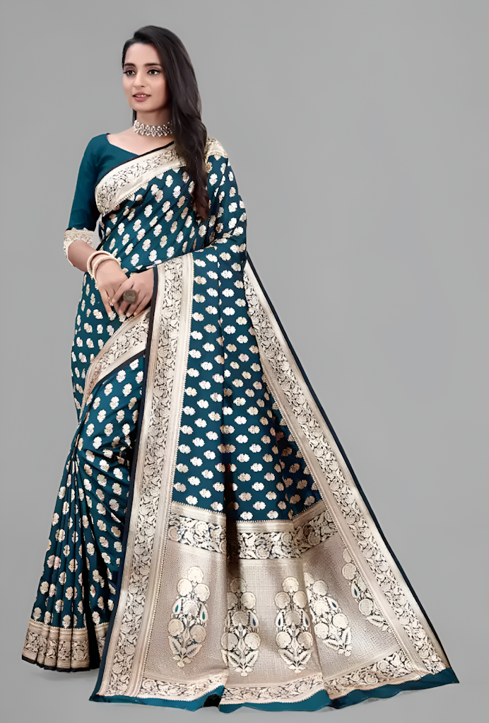 Women's Woven Banarasi Pure Silk Saree Size Free Size Color TEAL